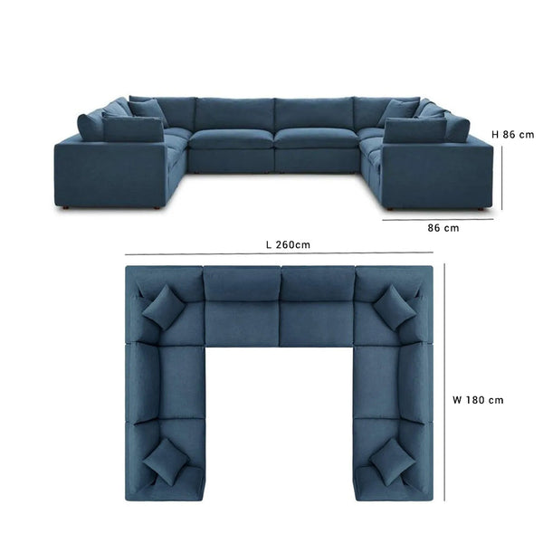 Novara 8-Seater Modular Fabric Sofa â€“ Symmetrical Design, Wide & Spacious, Ash Blue Upholstery, 400cm x 300cm x 89cm - Cotton Home