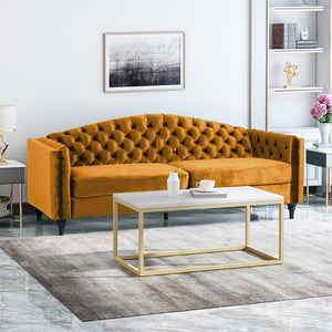 Nova 3-Seater Velvet Sofa with Square Arms â€“ L220cm x W60cm x H85cm, Comfortable & Stylish Sofa for Living Room - Cotton Home