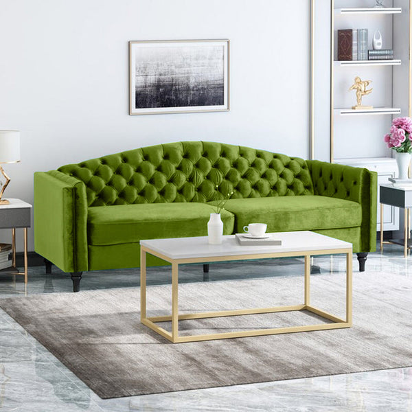 Nova 3-Seater Velvet Sofa with Square Arms â€“ L220cm x W60cm x H85cm, Comfortable & Stylish Sofa for Living Room - Cotton Home