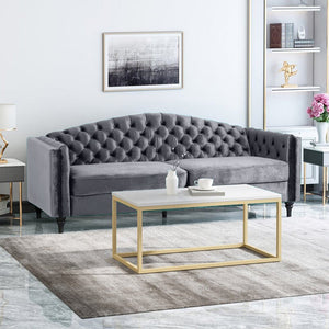 Nova 3-Seater Velvet Sofa with Square Arms â€“ L220cm x W60cm x H85cm, Comfortable & Stylish Sofa for Living Room - Cotton Home
