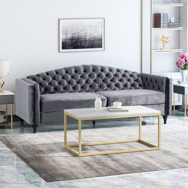 Nova 3-Seater Velvet Sofa with Square Arms â€“ L220cm x W60cm x H85cm, Comfortable & Stylish Sofa for Living Room - Cotton Home