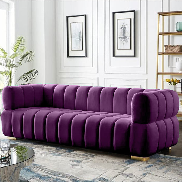 Gwen 3 Seater Sofa Velvet Fabric - Purple - L231cm x W89cm X 75cm - Cotton Home