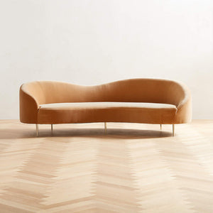 Luxe Lounge Luxurious Camel Velvet 3 Seater Sofa - 241cm Chic & Comfortable Lounge Seating - Cotton Home