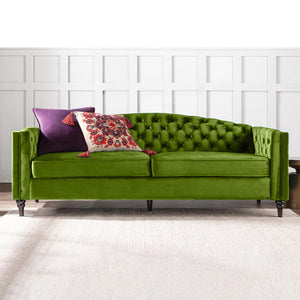 Nova 3-Seater Velvet Sofa with Square Arms â€“ L220cm x W60cm x H85cm, Green Comfortable & Stylish Sofa for Living Room - Cotton Home