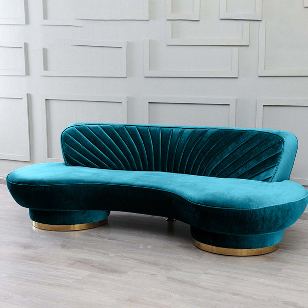 Northpol 3 Seater Velvet Sofa in Blue - Elegant Comfort 242cm x 100cm x 78cm - Cotton Home
