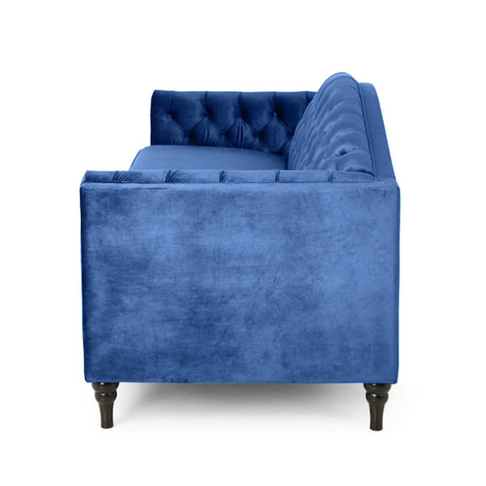 Nova 3-Seater Velvet Sofa with Square Arms L220cm x W60cm x H85cm, Blue Comfortable & Stylish Sofa for Living Room