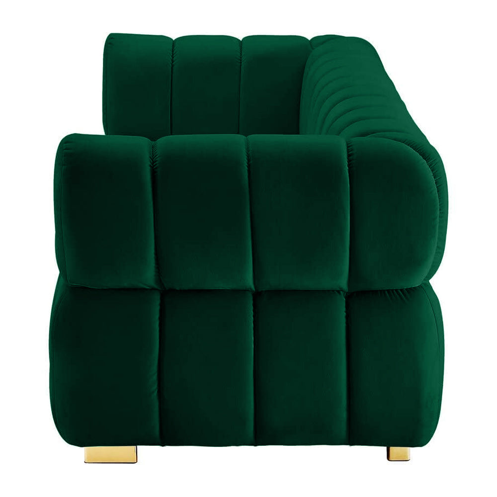 Gwen 3 Seater Sofa - Luxurious Emerald Green Velvet Upholstery - Spacious L231cm x W89cm x H75cm - Cotton Home