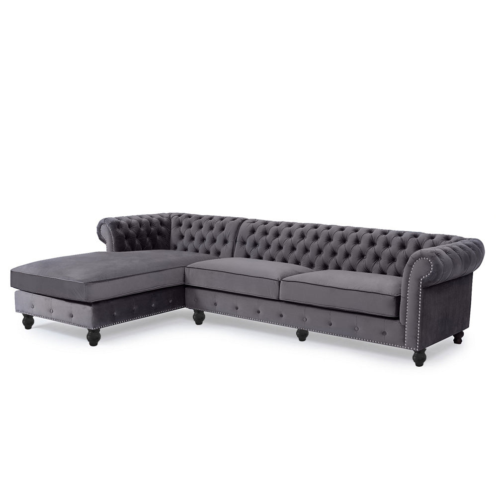 Opulent Oasis 4 Seater Triangle Corner L Shape Fabric Sofa - Gray