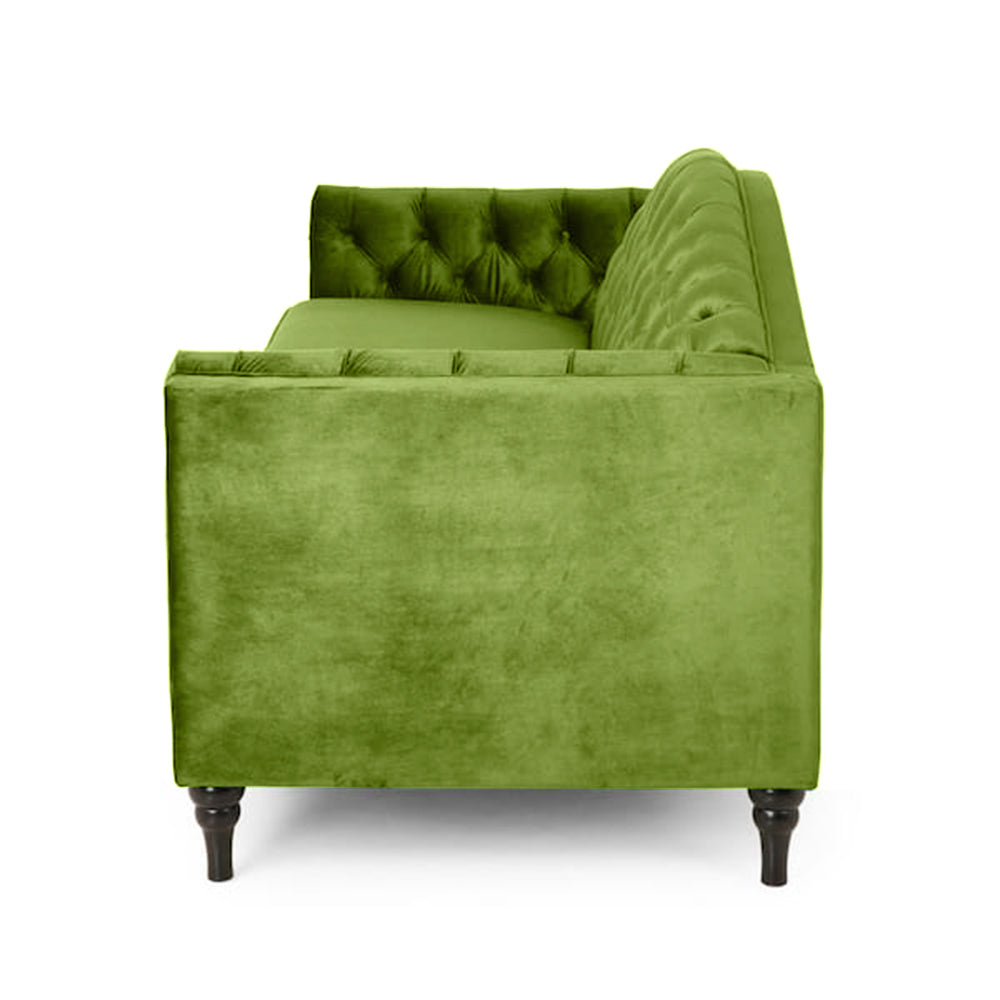 Nova 3-Seater Velvet Sofa with Square Arms L220cm x W60cm x H85cm, Green Comfortable & Stylish Sofa for Living Room