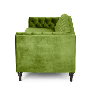 Nova 3-Seater Velvet Sofa with Square Arms â€“ L220cm x W60cm x H85cm, Green Comfortable & Stylish Sofa for Living Room - Cotton Home