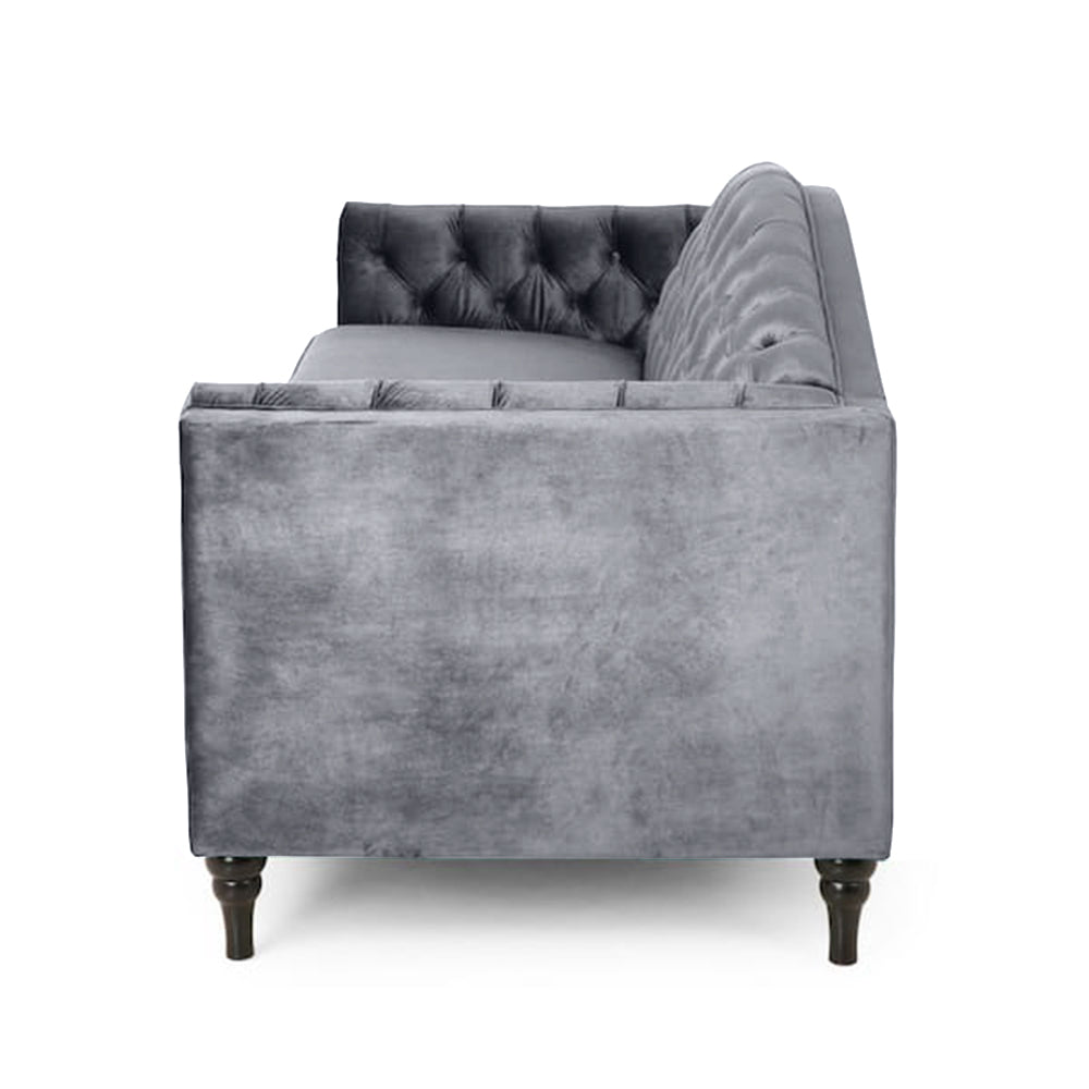 Nova 3-Seater Velvet Sofa with Square Arms L220cm x W60cm x H85cm, Grey Comfortable & Stylish Sofa for Living Room