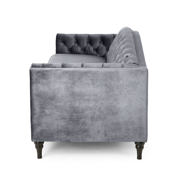 Nova 3-Seater Velvet Sofa with Square Arms â€“ L220cm x W60cm x H85cm, Grey Comfortable & Stylish Sofa for Living Room - Cotton Home
