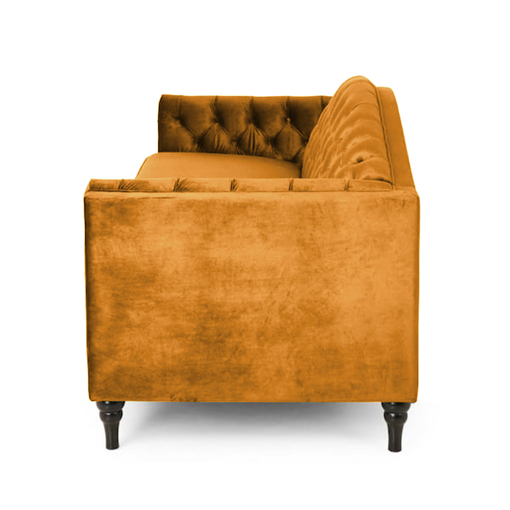 Nova 3-Seater Velvet Sofa with Square Arms L220cm x W60cm x H85cm, Gold Comfortable & Stylish Sofa for Living Room