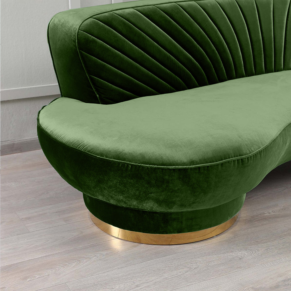 Northpol 3 Seater Velvet Sofa in Green - Elegant Comfort 242cm x 100cm x 78cm - Cotton Home
