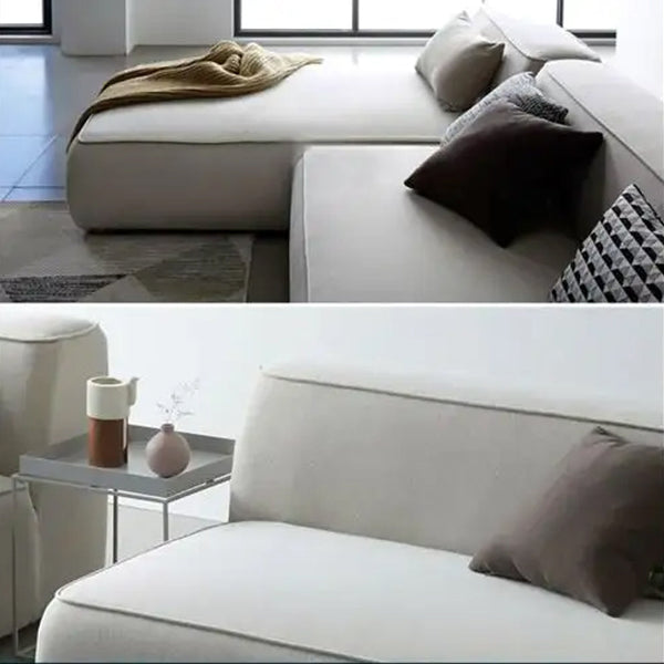 Comfort Max L-Shaped 4 Seater Sofa Velvet Fabric - Light Beige -  L290cm x W178cm x H70cm - Cotton Home
