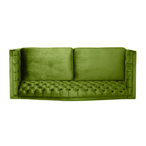 Nova 3-Seater Velvet Sofa with Square Arms â€“ L220cm x W60cm x H85cm, Green Comfortable & Stylish Sofa for Living Room - Cotton Home