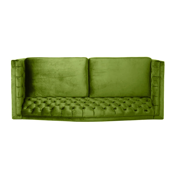 Nova 3-Seater Velvet Sofa with Square Arms â€“ L220cm x W60cm x H85cm, Green Comfortable & Stylish Sofa for Living Room - Cotton Home