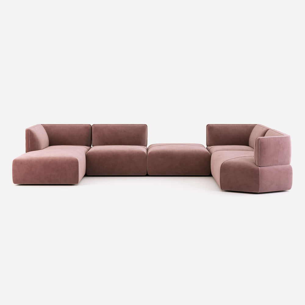 6 Seater Sofa Velvet Fabric - Peach - L680cm x W80cm x H80cm