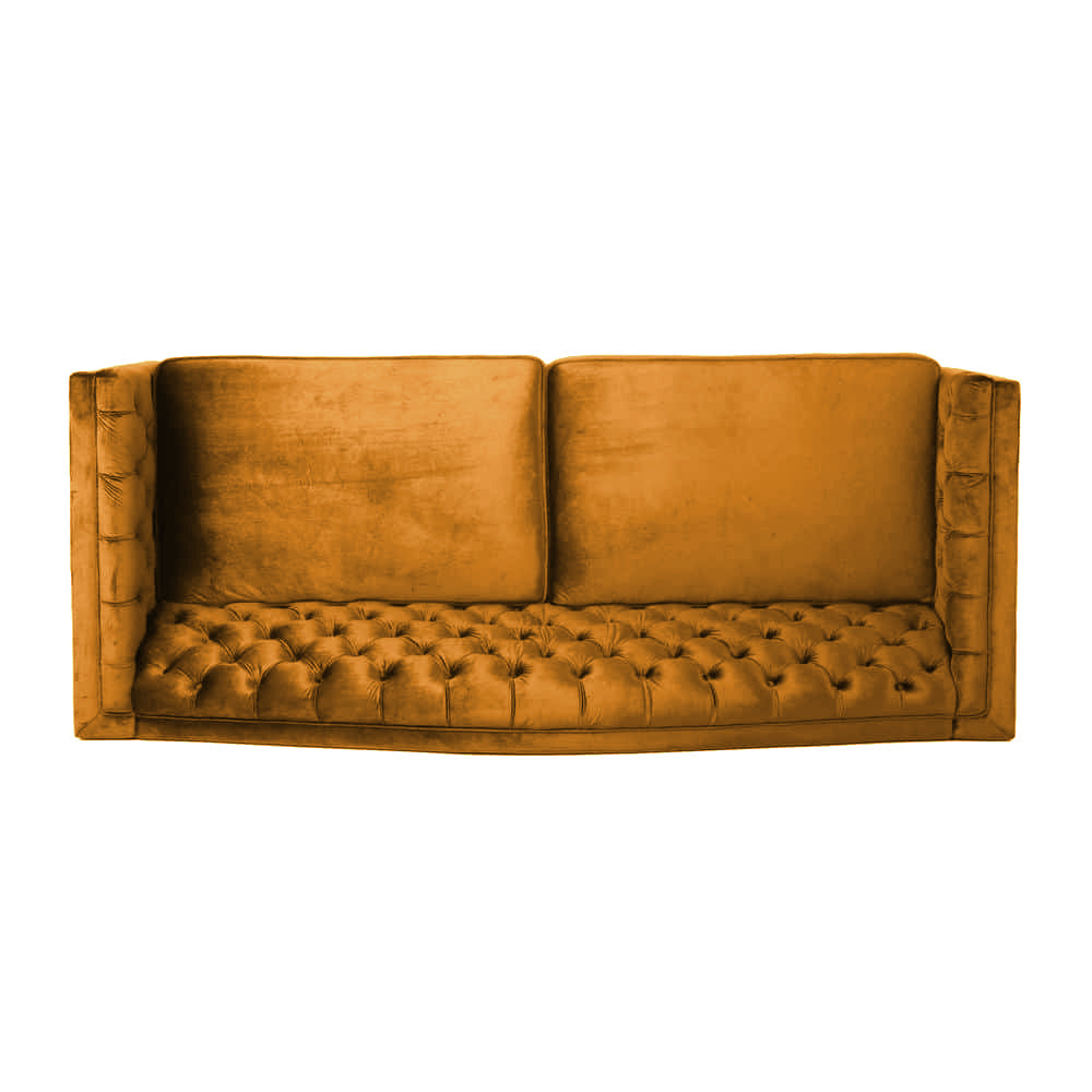 Nova 3-Seater Velvet Sofa with Square Arms L220cm x W60cm x H85cm, Gold Comfortable & Stylish Sofa for Living Room
