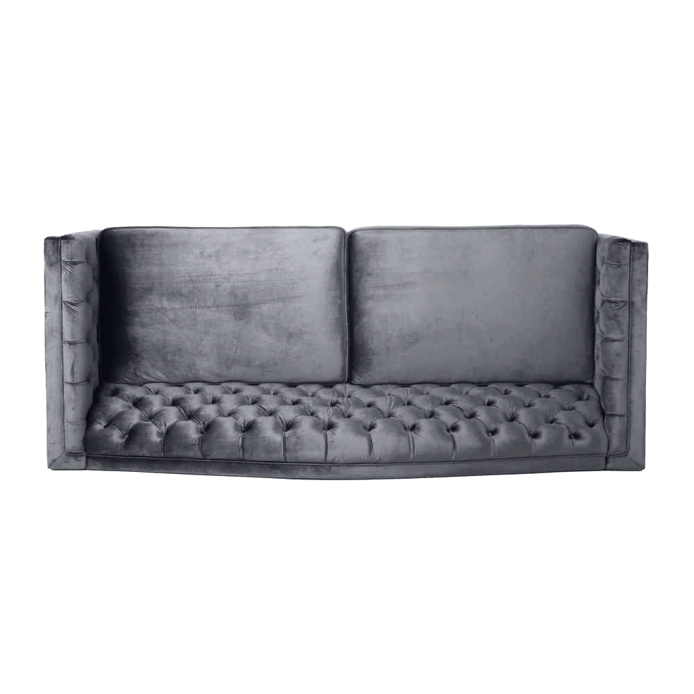 Nova 3-Seater Velvet Sofa with Square Arms L220cm x W60cm x H85cm, Grey Comfortable & Stylish Sofa for Living Room