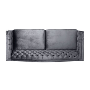 Nova 3-Seater Velvet Sofa with Square Arms â€“ L220cm x W60cm x H85cm, Grey Comfortable & Stylish Sofa for Living Room - Cotton Home