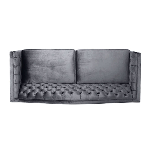 Nova 3-Seater Velvet Sofa with Square Arms â€“ L220cm x W60cm x H85cm, Grey Comfortable & Stylish Sofa for Living Room - Cotton Home