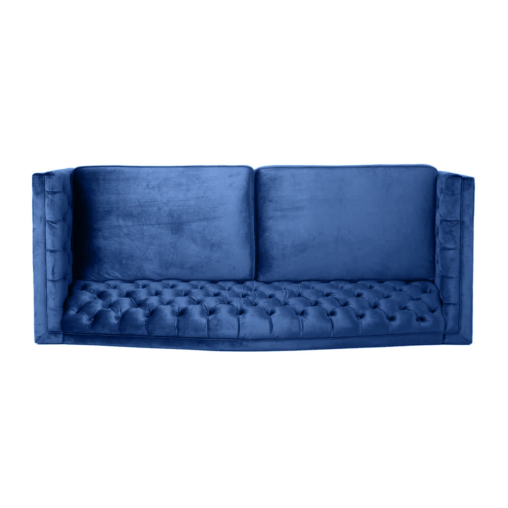 Nova 3-Seater Velvet Sofa with Square Arms L220cm x W60cm x H85cm, Blue Comfortable & Stylish Sofa for Living Room
