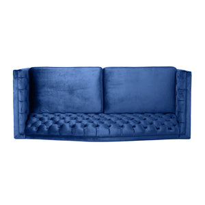 Nova 3-Seater Velvet Sofa with Square Arms â€“ L220cm x W60cm x H85cm, Blue Comfortable & Stylish Sofa for Living Room - Cotton Home