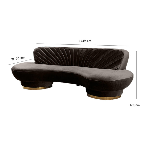 Northpol 3 Seater Velvet Sofa in Brown - Elegant Comfort 242cm x 100cm x 78cm - Cotton Home