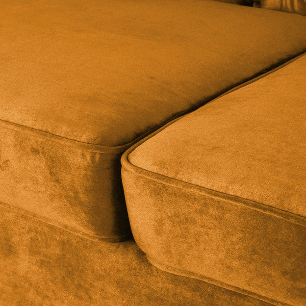 Nova 3-Seater Velvet Sofa with Square Arms â€“ L220cm x W60cm x H85cm, Gold Comfortable & Stylish Sofa for Living Room - Cotton Home