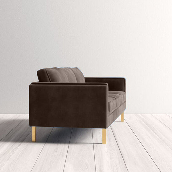 Nebula Brown Velvet 3-Seater Sofa with Square Arms - Luxury Living Room Seating, L220cm x W86cm x H81cm - Cotton Home