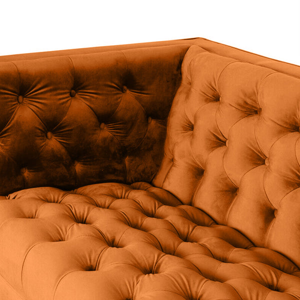 Ector 3-Seater Velvet Tuxedo Arm Sofa - Luxurious Rust Upholstery L220cm x H86cm x W78cm - Cotton Home