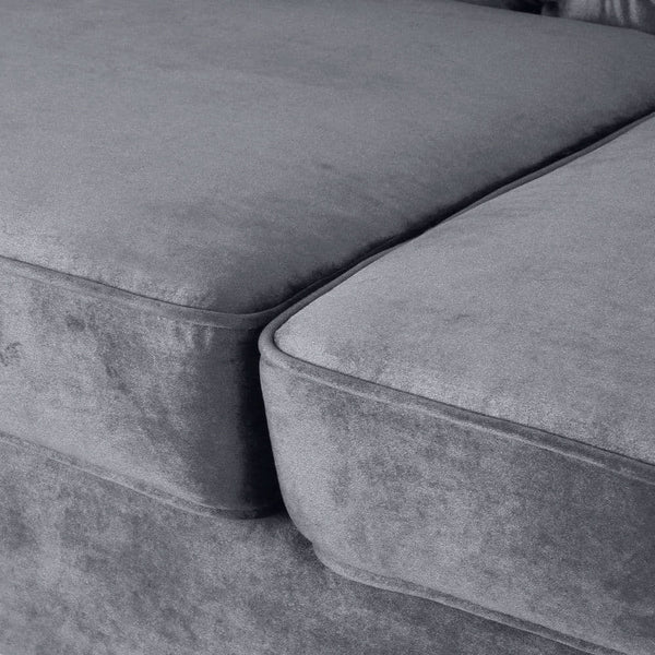 Nova 3-Seater Velvet Sofa with Square Arms â€“ L220cm x W60cm x H85cm, Grey Comfortable & Stylish Sofa for Living Room - Cotton Home