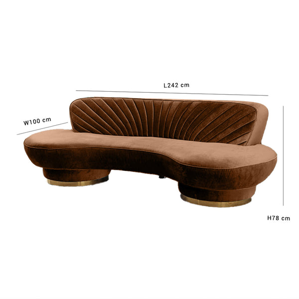 Northpol 3 Seater Sofa Velvet Fabric - Golden - L242cm x W100cm X H78cm - Cotton Home