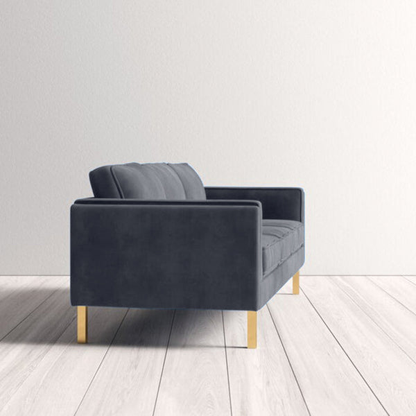 Nebula Grey Velvet 3-Seater Sofa with Square Arms - Luxury Living Room Seating, L220cm x W86cm x H81cm - Cotton Home