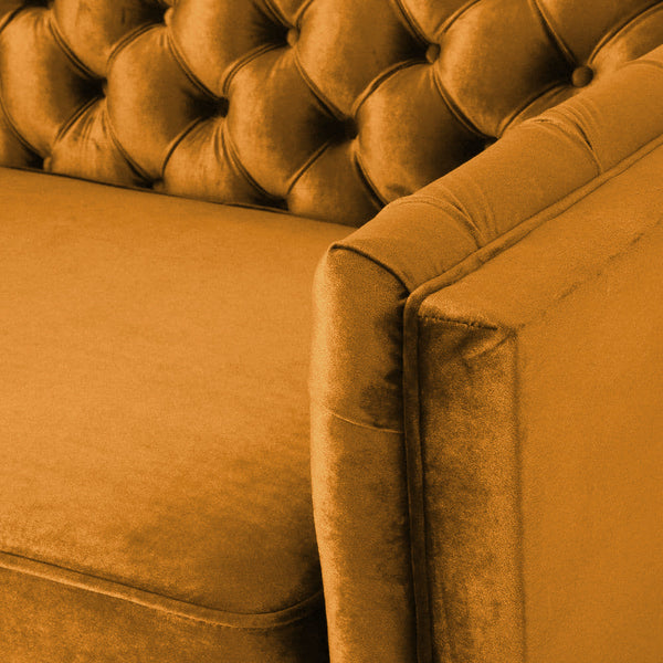 Nova 3-Seater Velvet Sofa with Square Arms â€“ L220cm x W60cm x H85cm, Gold Comfortable & Stylish Sofa for Living Room - Cotton Home