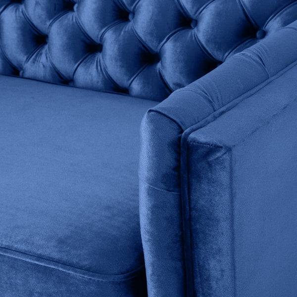 Nova 3-Seater Velvet Sofa with Square Arms â€“ L220cm x W60cm x H85cm, Blue Comfortable & Stylish Sofa for Living Room - Cotton Home