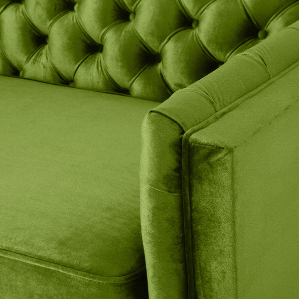 Nova 3-Seater Velvet Sofa with Square Arms â€“ L220cm x W60cm x H85cm, Green Comfortable & Stylish Sofa for Living Room - Cotton Home