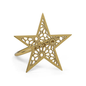 Noor 3 pc Star, Moon & Lantern Metal Napkin Ring Set - Gold