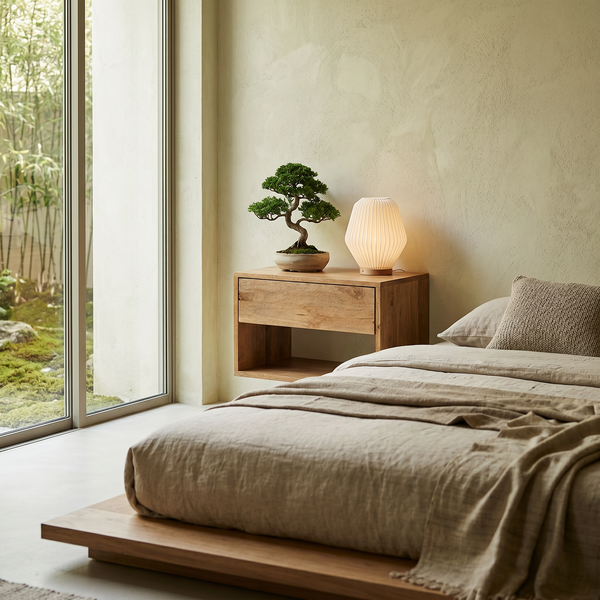 Cube Wooden Nightstand & Bedside Table - Natural