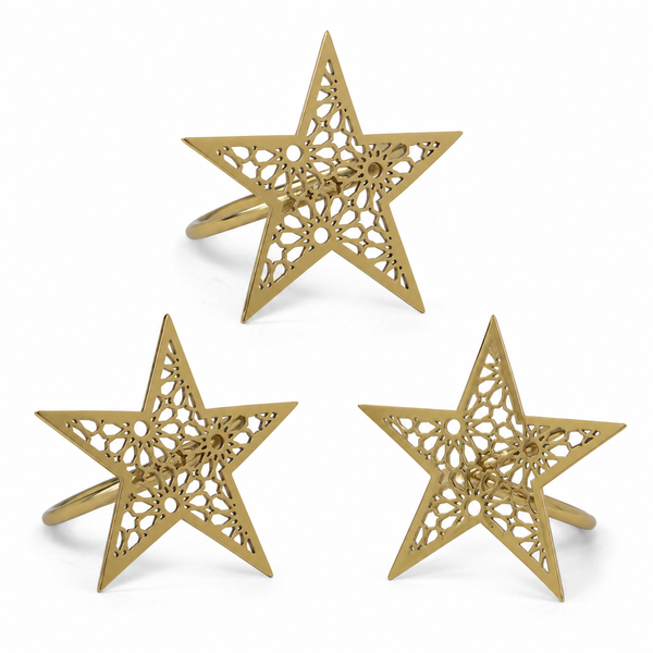 Noor 3 Piece Star Napkin Ring - Gold