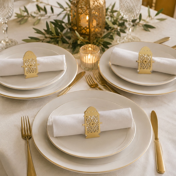 Noor 3 Piece Lantern Napkin Ring - Gold