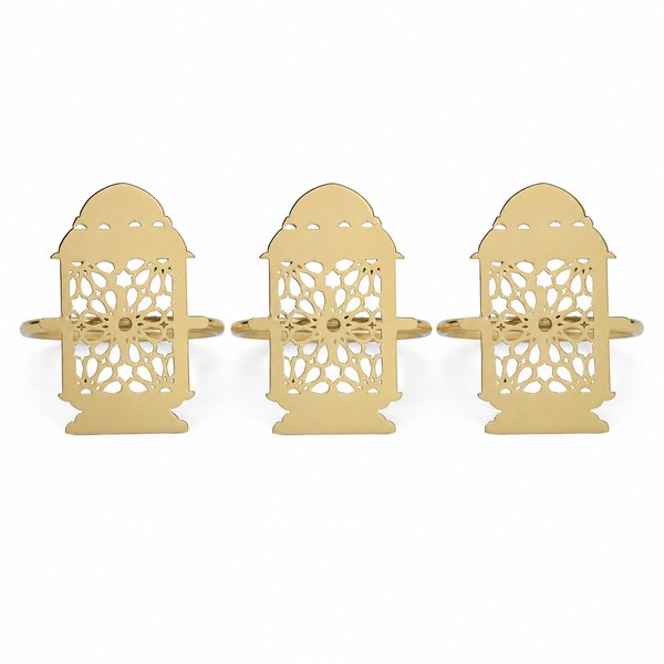 Noor 3 Piece Lantern Napkin Ring - Gold