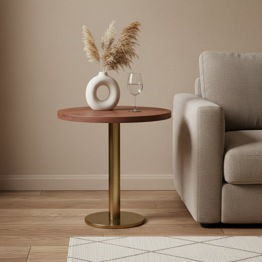 Joyce Side Table With Wooden Top - Gold & Walnut