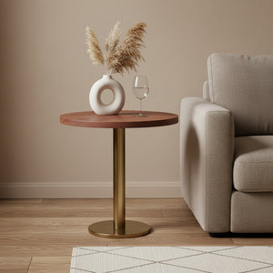 Joyce Side Table With Wooden Top - Gold & Walnut