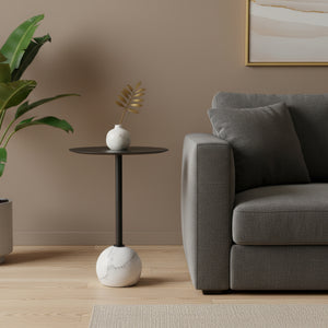 Yona Side Table With Marble Base - Black & White