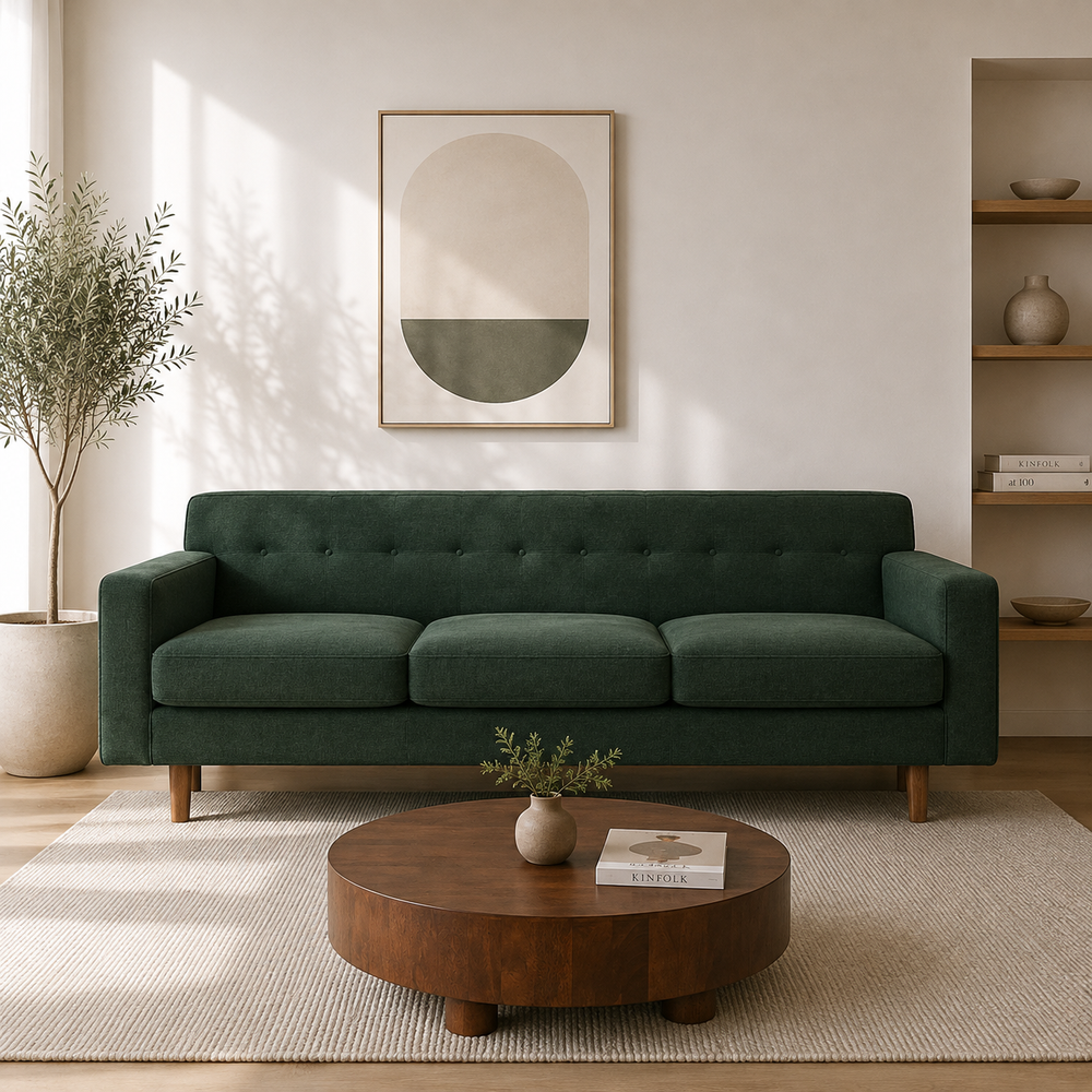 Gleason 3-Seater Velvet Sofa - Luxurious Emerald Green Upholstery - L220cm x W85cm x H76cm