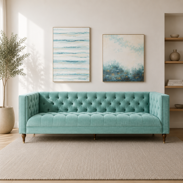 Ector 3-Seater Velvet Tuxedo Arm Sofa - Luxurious Rust Upholstery L220cm x H86cm x W78cm