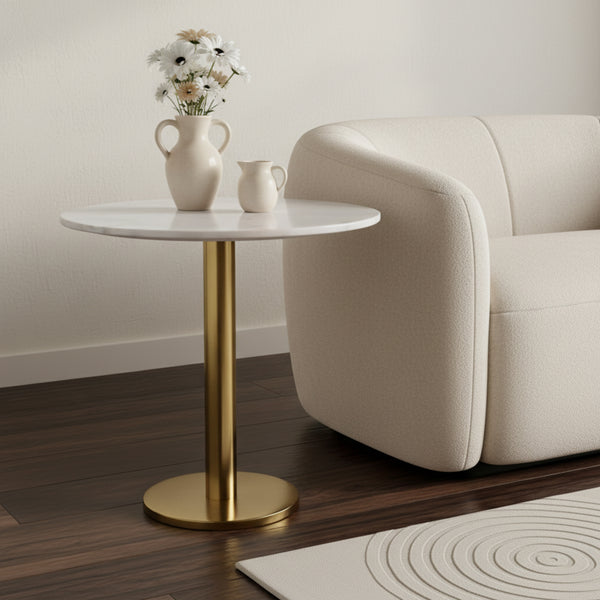 Joyce Side Table With Marble Top - Gold & White