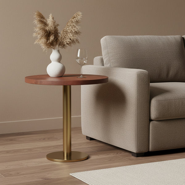 Joyce Side Table With Wooden Top - Gold & Walnut
